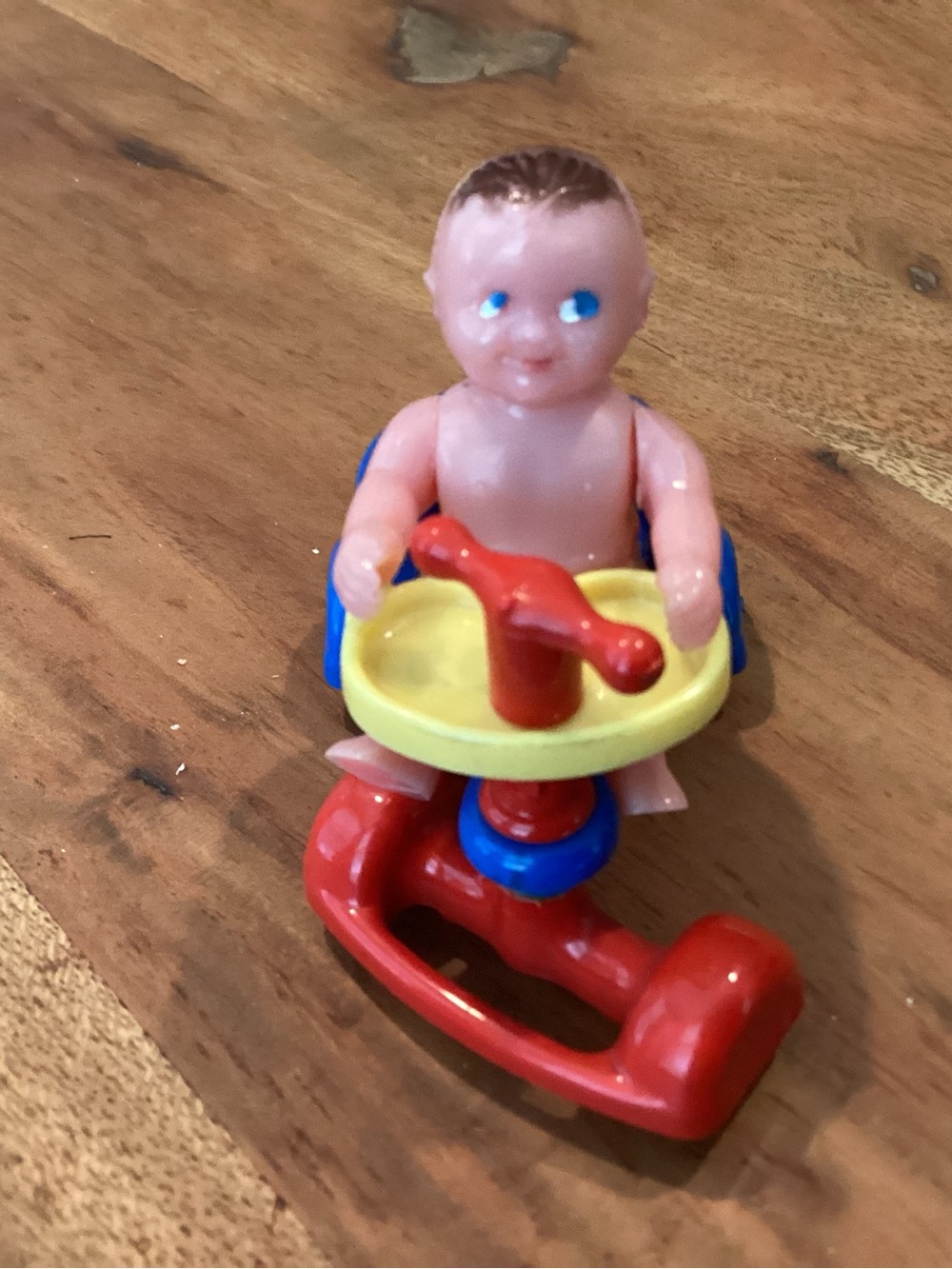 Vtg. Renwal No. 27 Plastic Dollhouse Baby Walker with baby. Hard a hard plastic